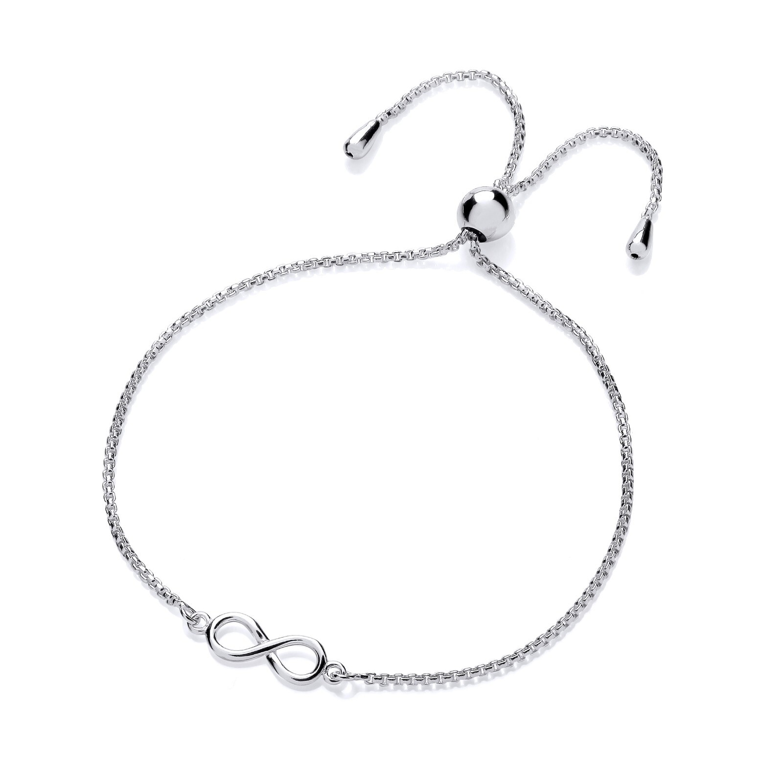 925 Sterling Silver INFINITY Adjustable Drawstring Slider Ladies Bracelet