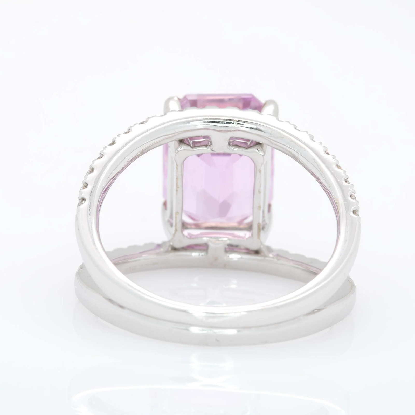 6.26ct Kunzite Emerald Cut Ring Solid 14K White Gold 10x8mm for Women Gift