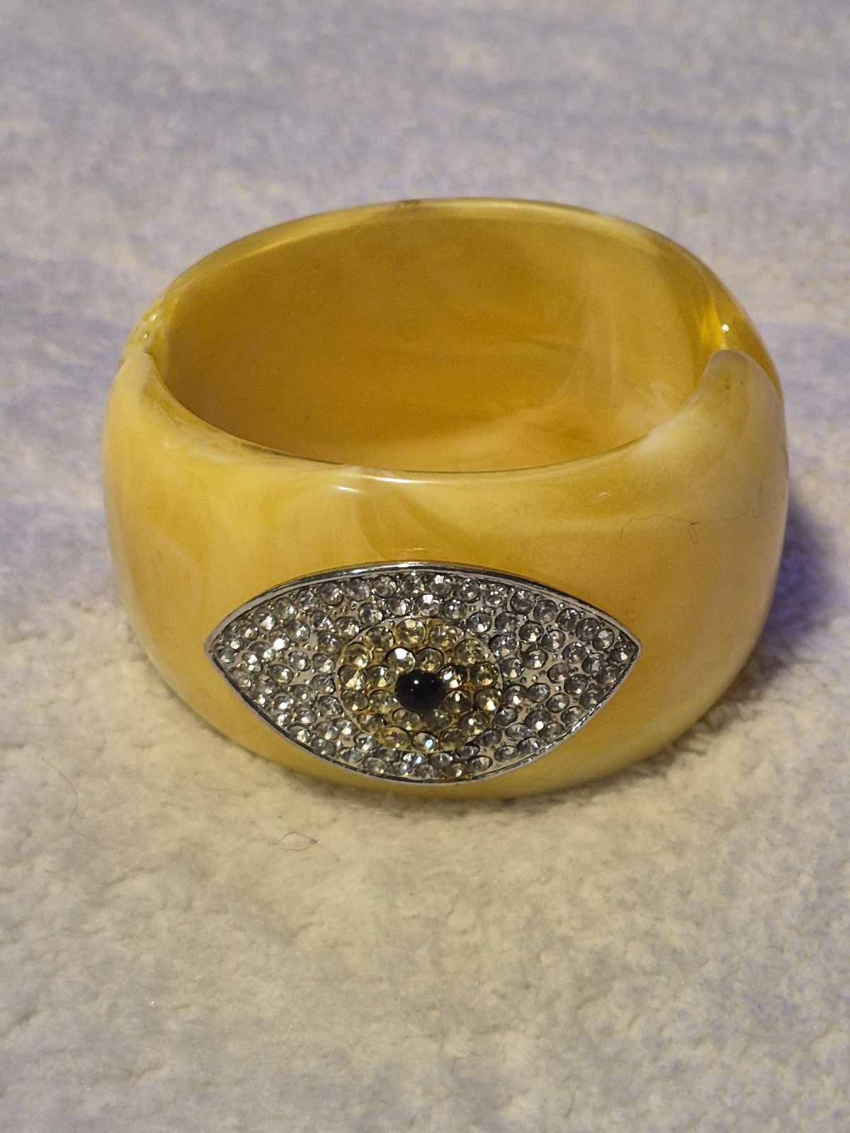 Premium Marbled Yellow Resin Rhinestone Evil Eye Clamper Bangle