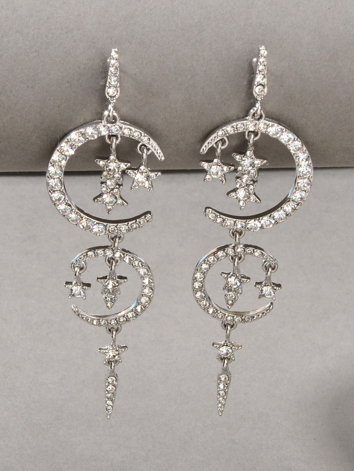 Starry Night Sky Dangle Earrings with Crescent Moon Celestial Jewelry Party Gift