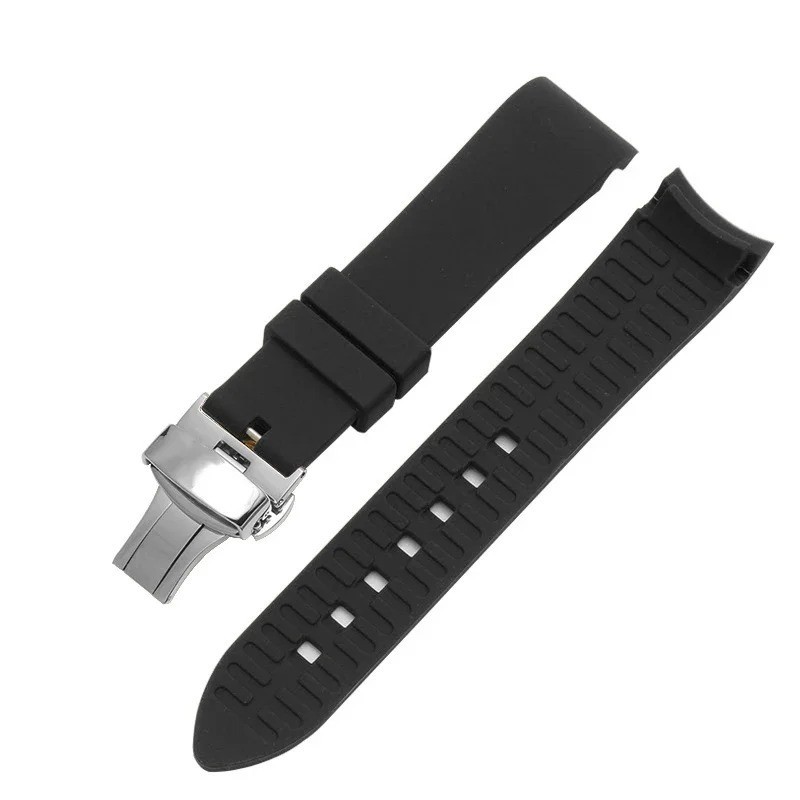 Curved End Silicone Watchband Rubber Strap Butterfly Buckle +CLASP