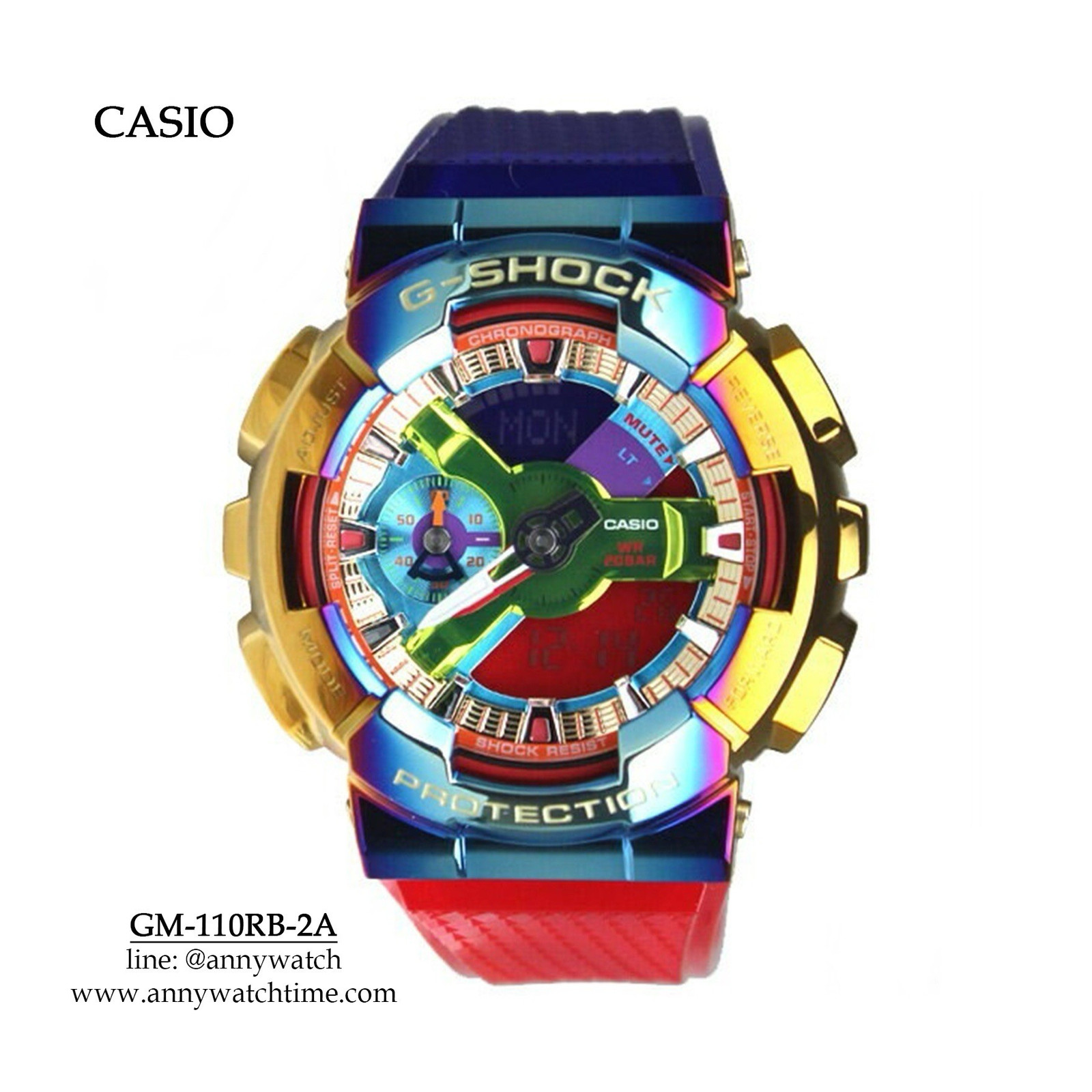 Casio G-SHOCK Analog/Digital Quartz Chronograph 200m Blue/Red Resin 51.9mm
