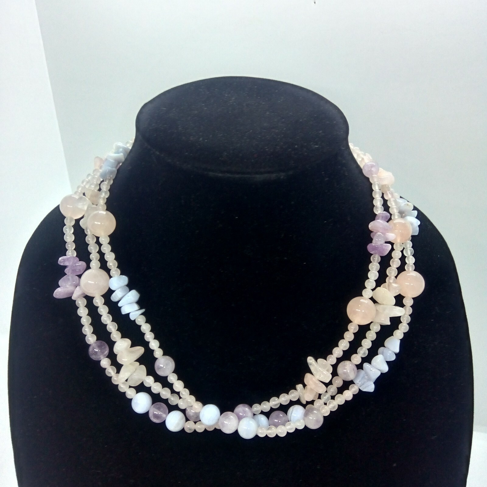 Glass Bead Necklace 3 Strand Round Beaded String Beautiful ❤️✨