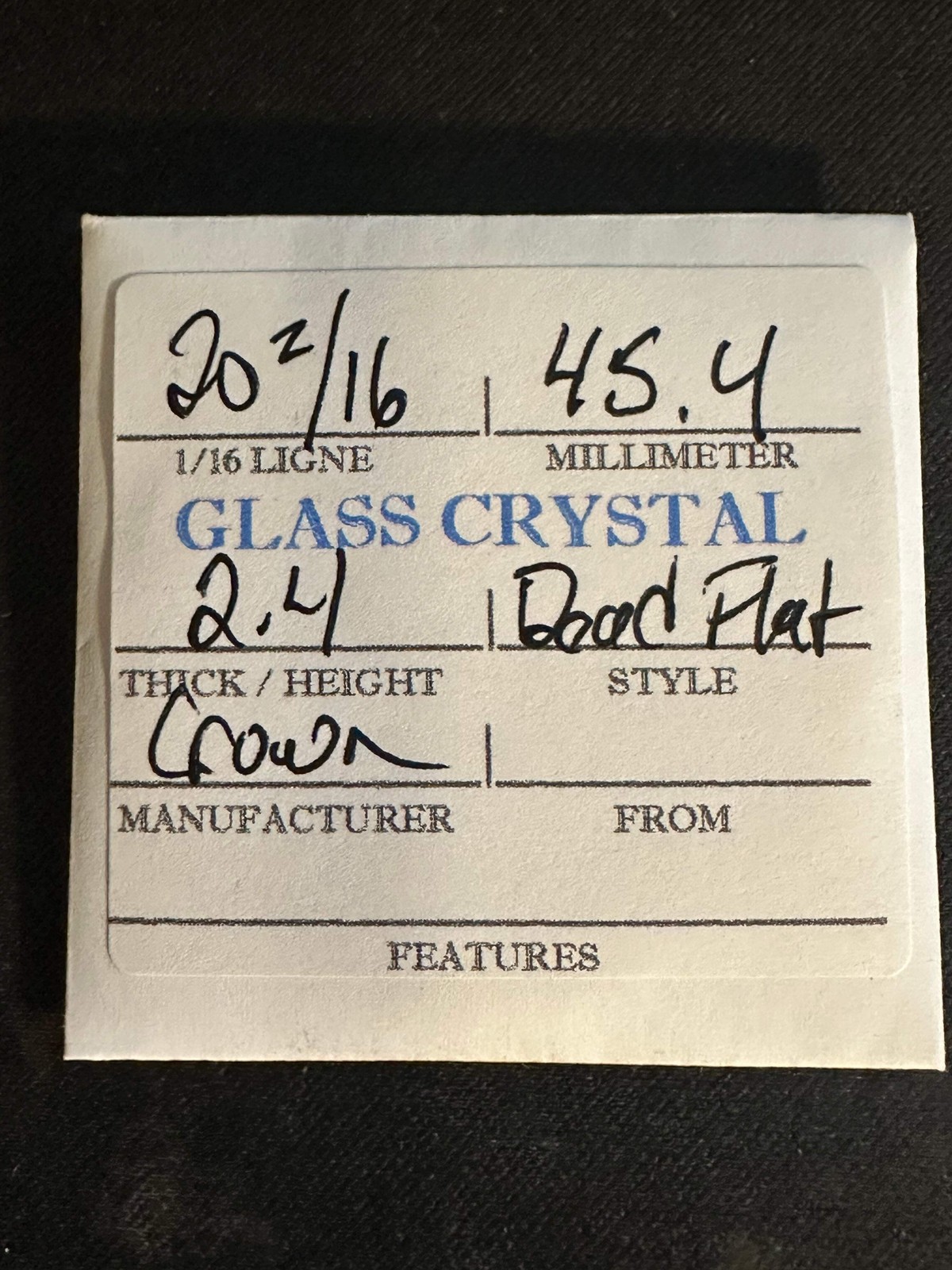 Crown Vintage FLAT Glass Pocket Watch Crystal 20-2/16 (~45.4mm) – NOS