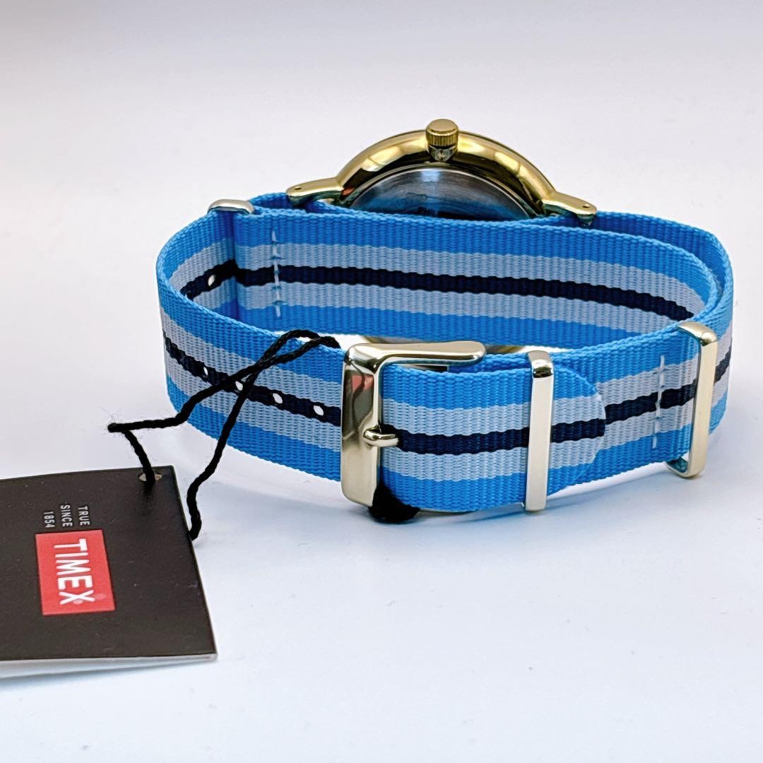TIMEX TW2P91000 Watch Gold Case Blue Navy White Nylon Strap 43 5mm Analog