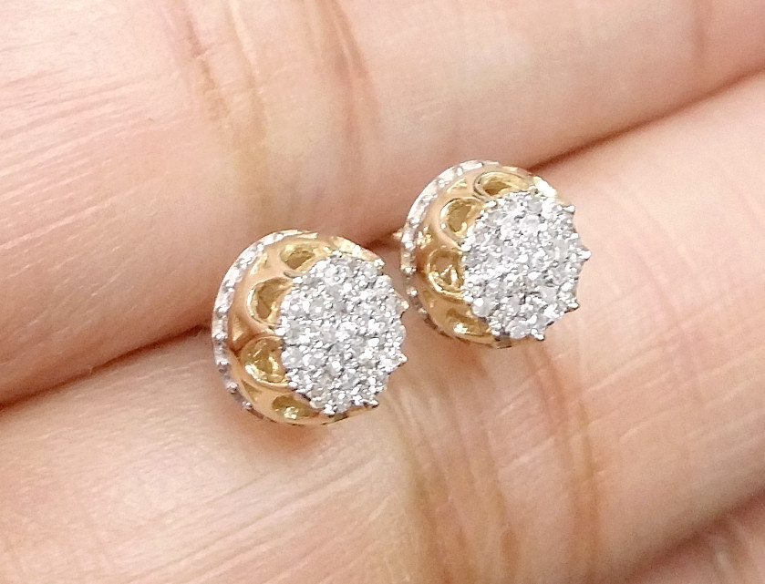 DEAL! 10K Yellow Gold Real Diamond Studs 6.40mm Men’s 3D Pave Earrings 0.15 CTW