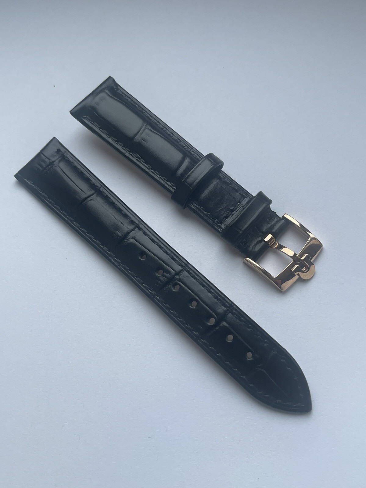 Beautiful NEW 18mm FOR OMEGA Black Leather With Rose Gold Buckle BARGAIN!