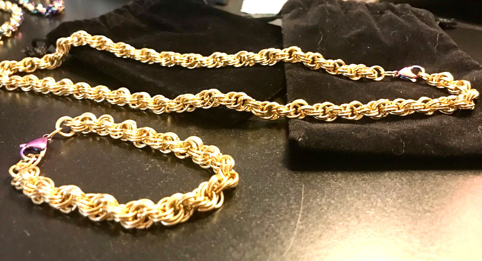 Brass Rope Necklace and Bracelet Set Handmade 19.5” Necklace 7.75” Bracelet