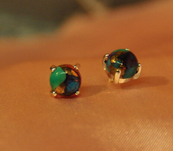 DALIHA COPPER TURQUOISE MULTI COLORED CABOCHON ROUND SHAPE 6MM STUDS