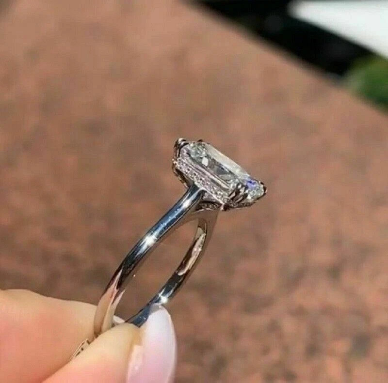 2Ct Radiant Cut Lab Created Moissanite Solitaire Ring 14K White Gold Plated