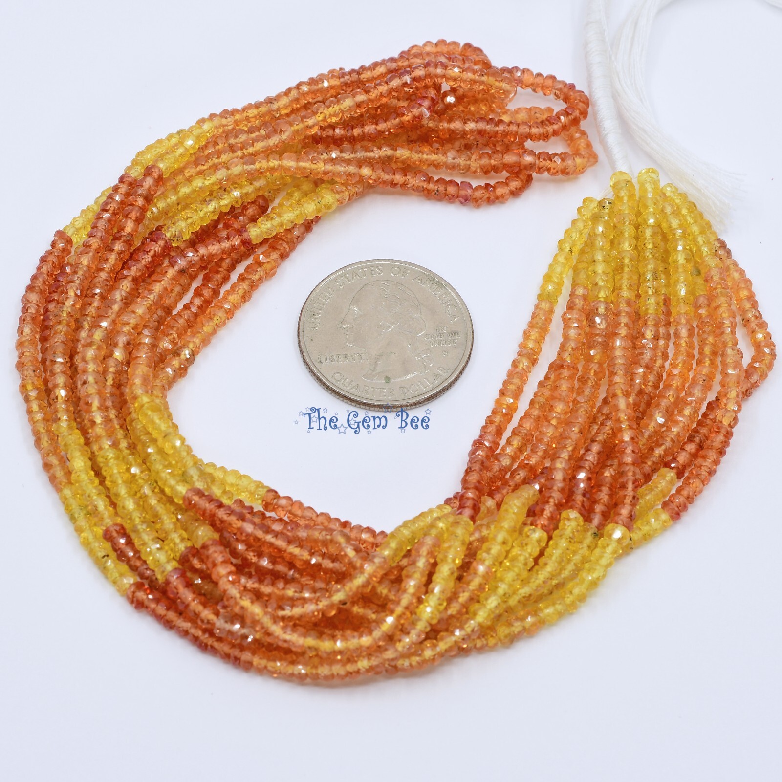 3.2mm-3.5mm Natural Yellow Orange Padparadscha Sapphire Faceted Rondelle 18″ Str