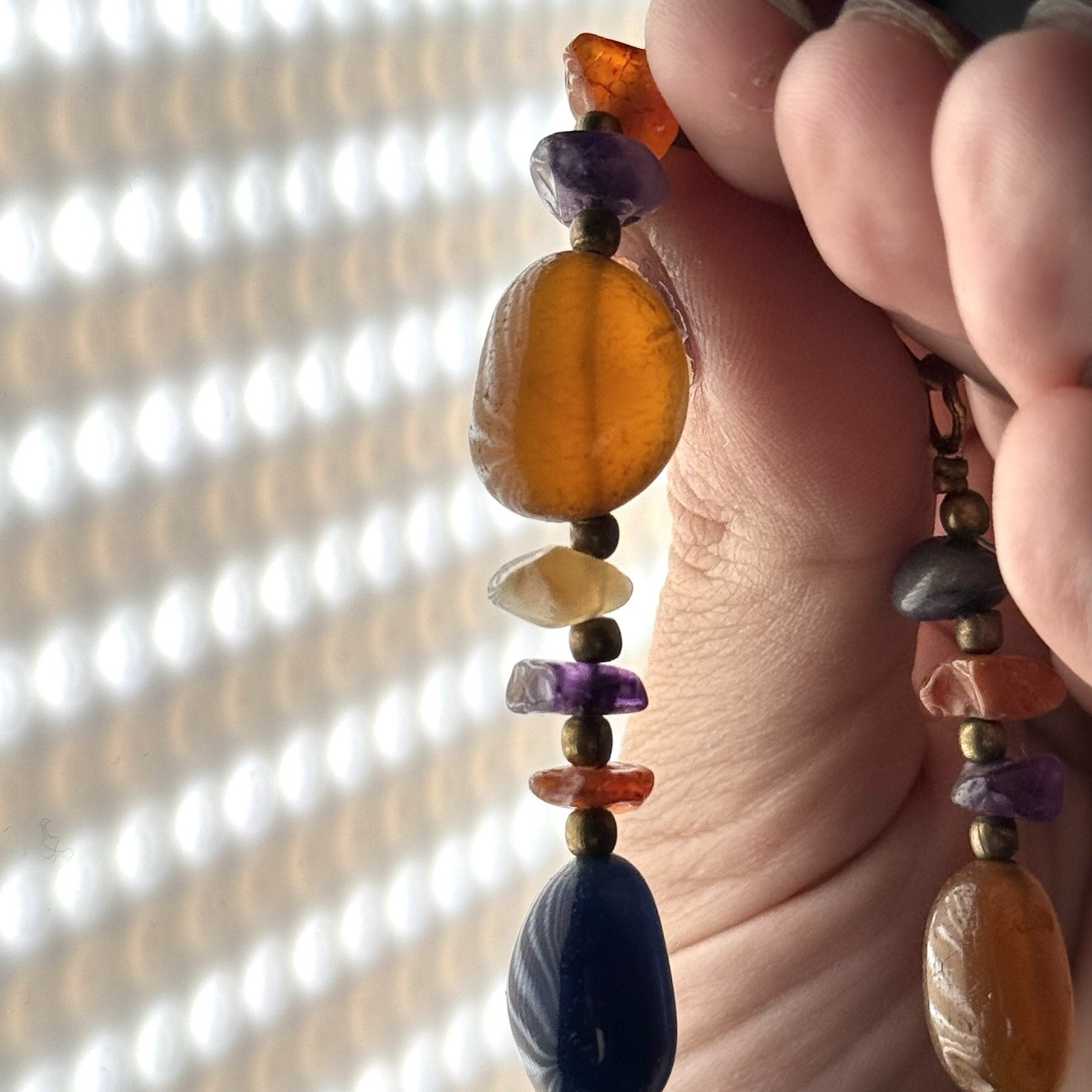 27” Multi-Stone Polished Banded Agate Gemstone Bead Rock Necklace Amethyst Amber