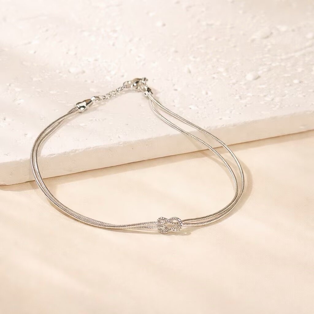 925 Silver Love Knot Bracelet Double Layer Snake Chain Bracelet 041