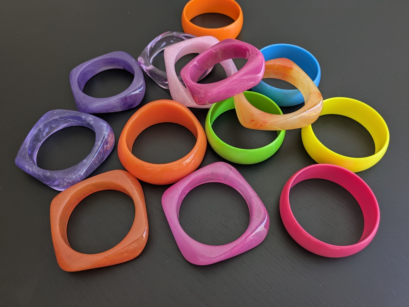 Large Lot Of 14 New Colorful Bangels Resin/Acrylic/Plastic