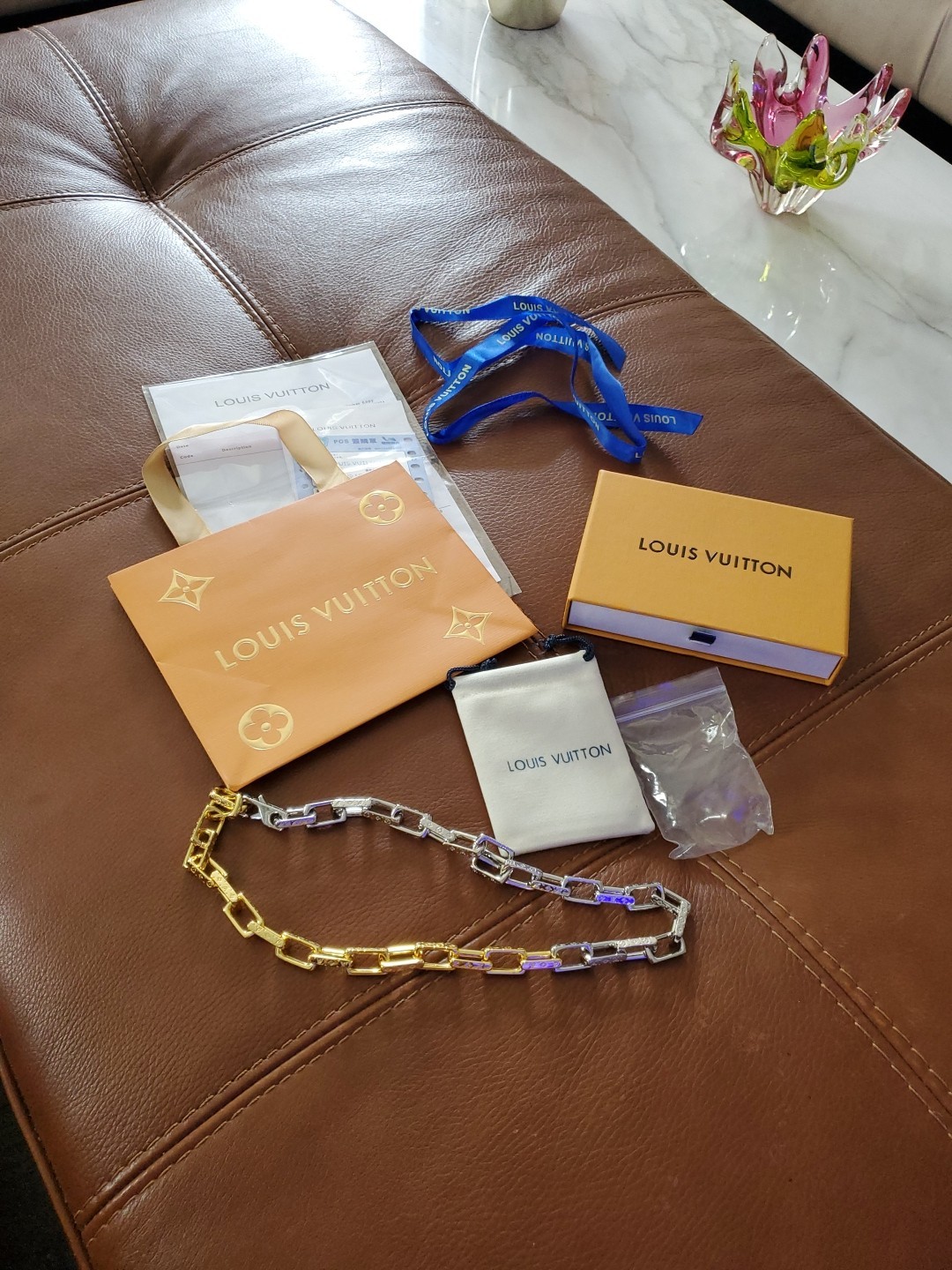LOUIS VUITTON 20″ Chain Monogram Chain MENS Colorful Beautiful Unworn 2 Tones