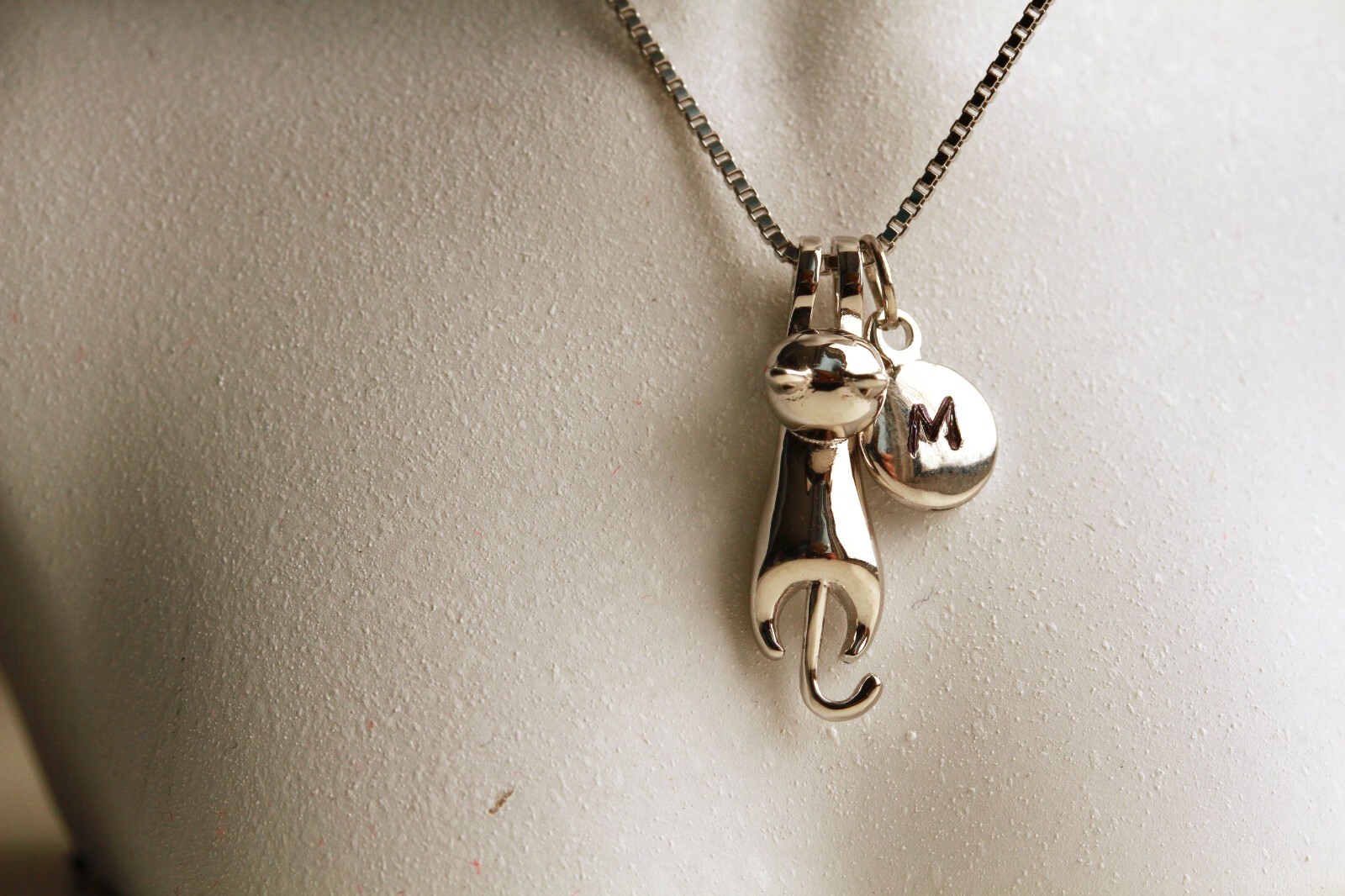 Cat Necklace Sterling Silver Initial Engraved Gift Girlfriend Women