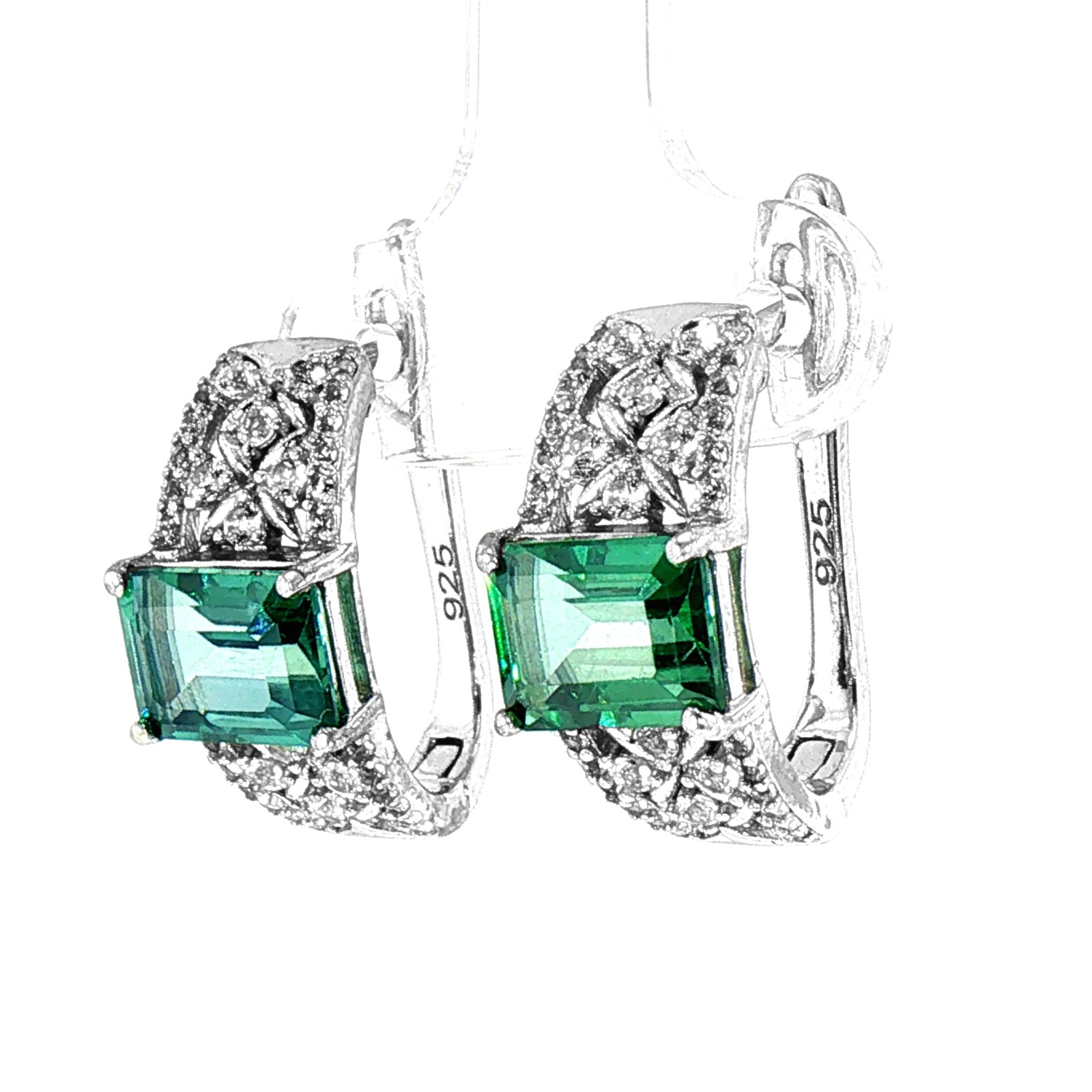 Green Topaz Gemstone 925 Sterling Silver Octagon Earrings Top Rich Green