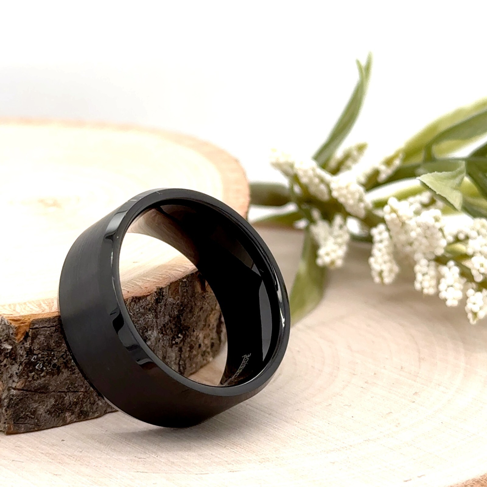 Promise Ring Matt Finish Beveled Edge Christmas Gifts Band 10MM Black Tungsten