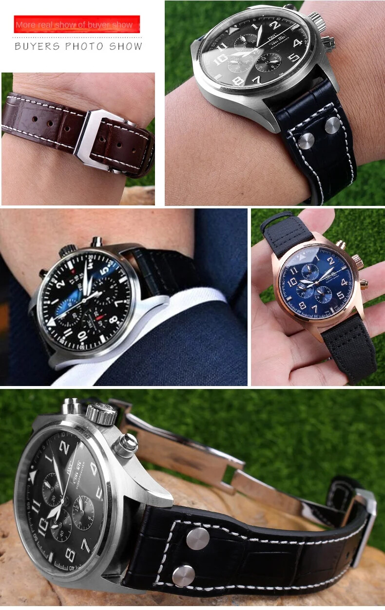 Mens High Quality Genuine Leather Watch Band Strap 20/21/22mm Fit IWC PILOT’S
