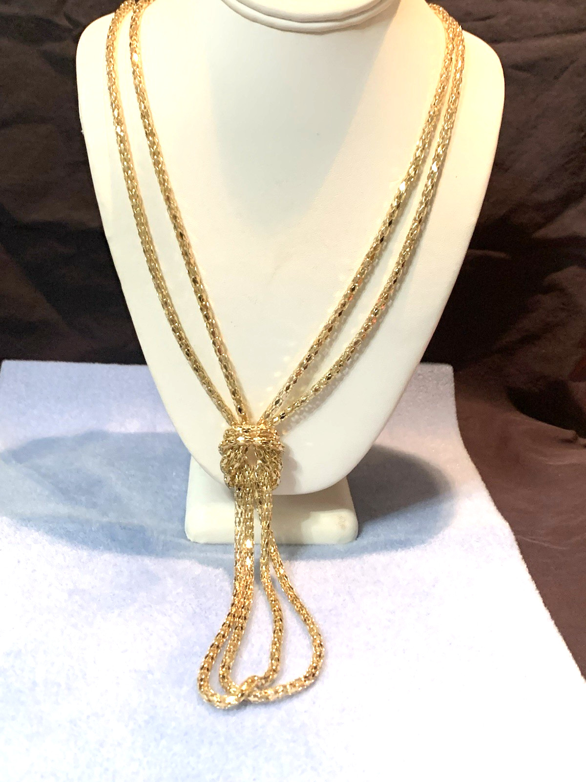*NEW ITEM*SPARKING GOLDTONE 2-STRAND KNOTTED TURKISH LINK LARIAT NECKLACE-NEW