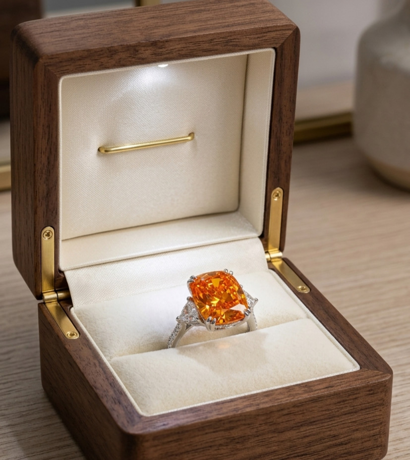 8.00 Ct Certified Cushion Cut Orange Natural Diamond Ring VVS1 White Gold Finish