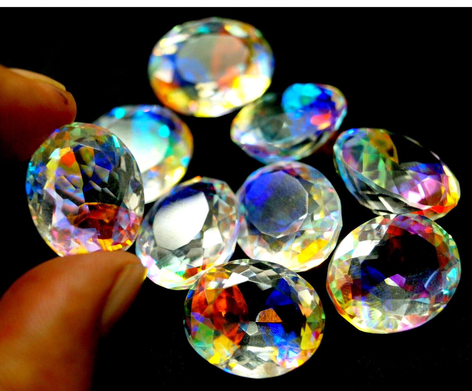 130 Ct+ Natural Rainbow Color Oval Cut Mystic Topaz Certified Loose Gemstone Lot