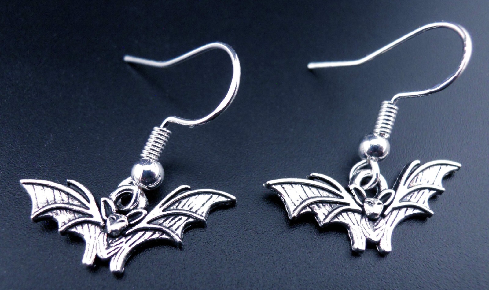 Bat Earrings Goth Sterling Silver Ear Wires Gothic Vampire Dangle