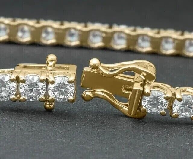 14K Yellow Gold Round Cut Natural Diamond Women’s Wedding Gift Tennis Bracelet