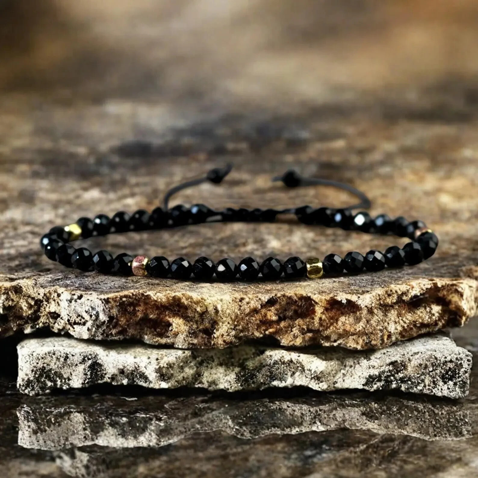 3mm Black Spinel Crystal Gemstone Beaded Dainty Bracelet Healing Energy Gift