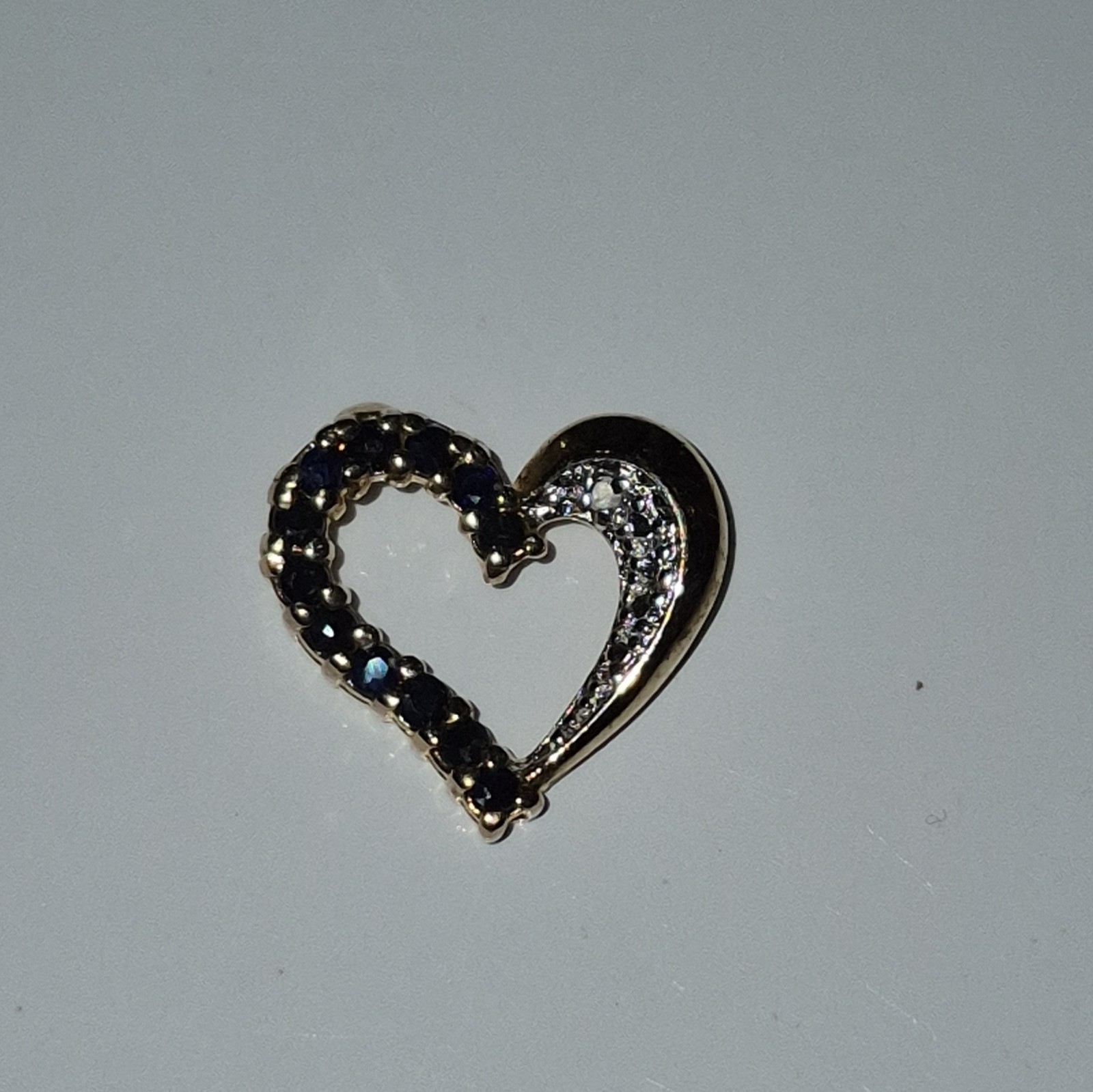 Gold Heart Charm Pendant w/ Round Blue & Clear Stones, Prong Set
