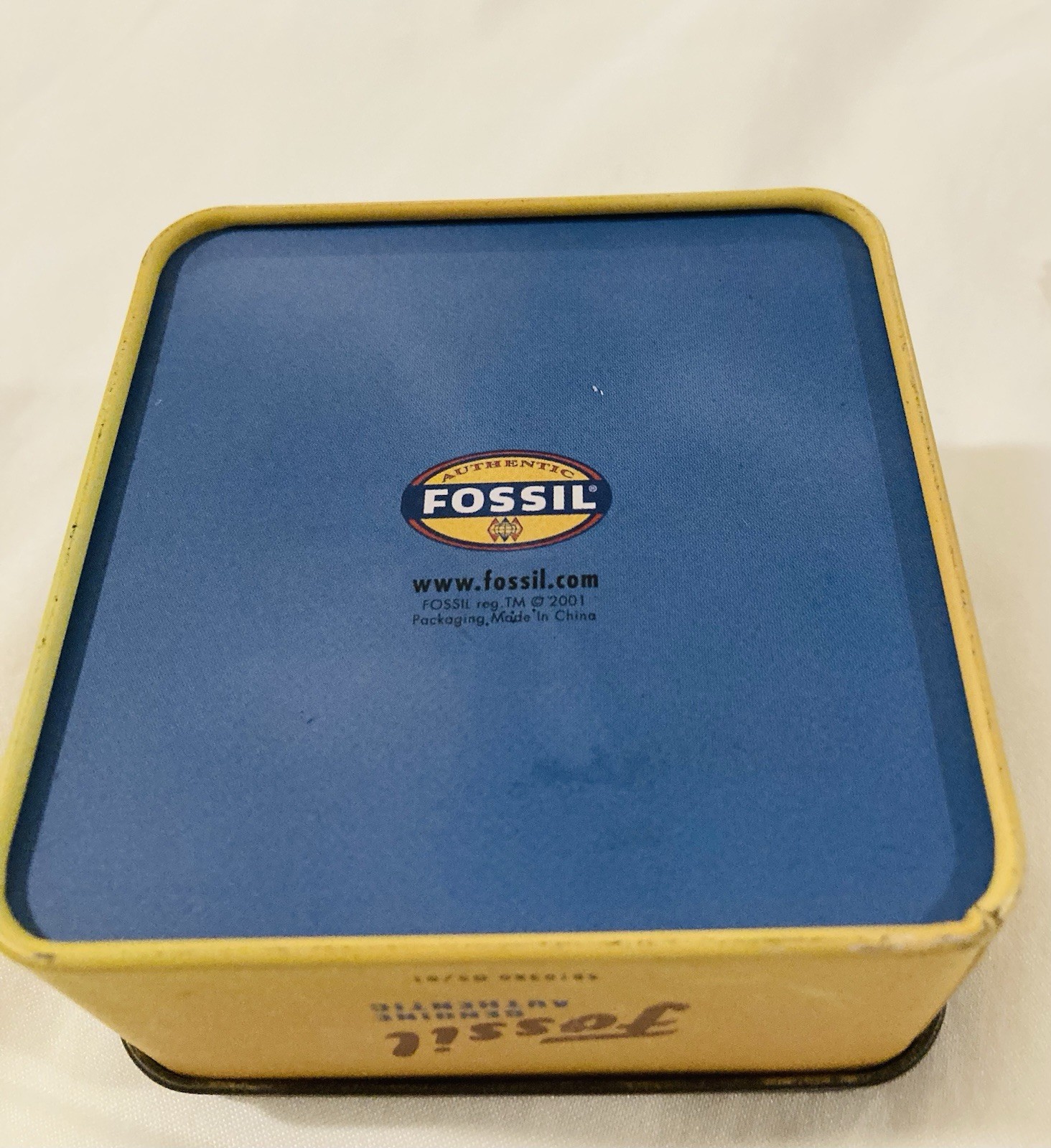 Fossil F2 Watch Women 19mm Silver Tone Rectangle Blue Dial Original Box