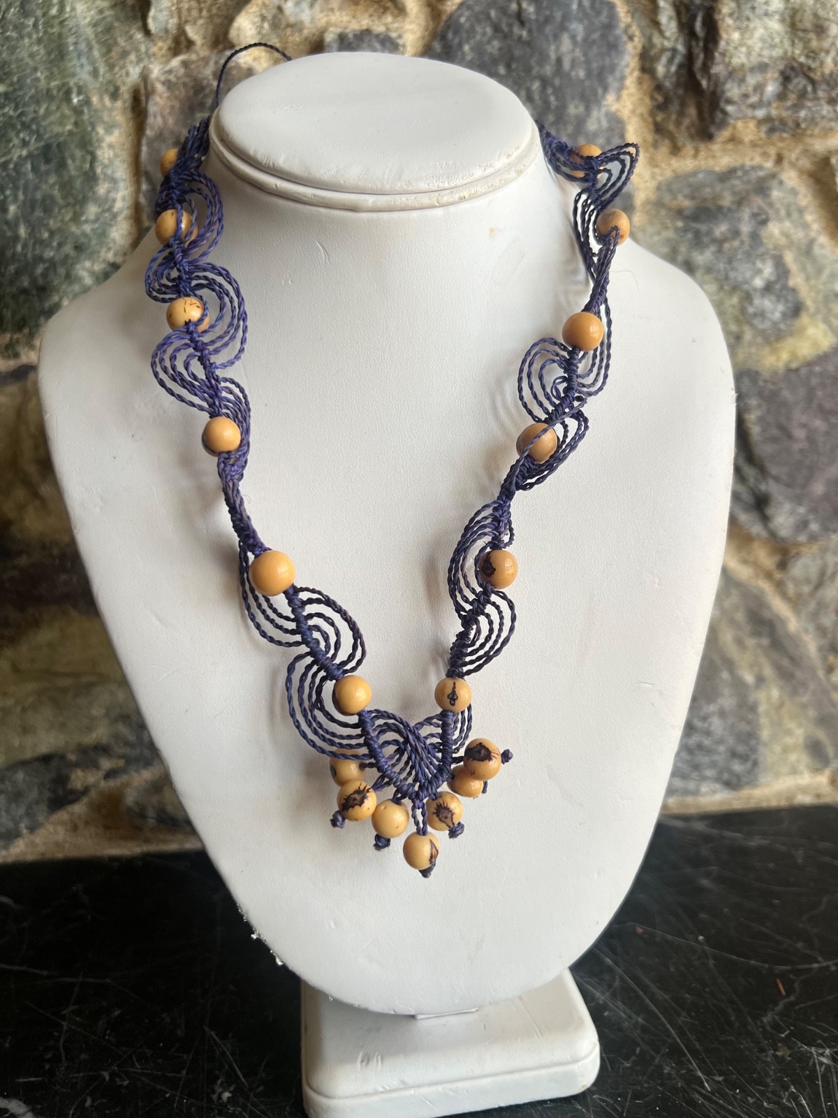 Artisan Rainforest Necklace 29″ Handmade Purple Chambira Acai Seed Be Adjustable
