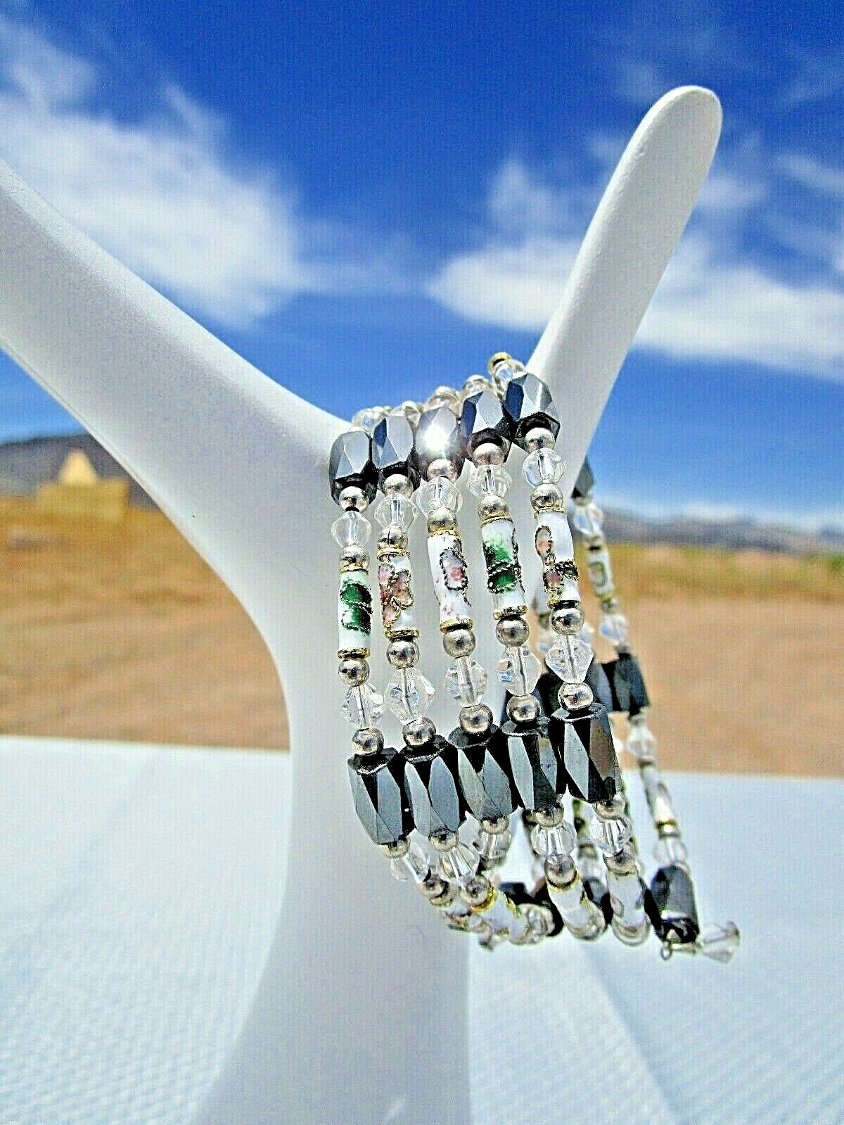New Magnetic Wrap 36″ Cloisonne Silver Tone Spacers Hematite Beads
