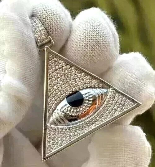 Triangle Shape Eye Pendant Round Cut Simulated Diamond 14K Silver Gold Plated