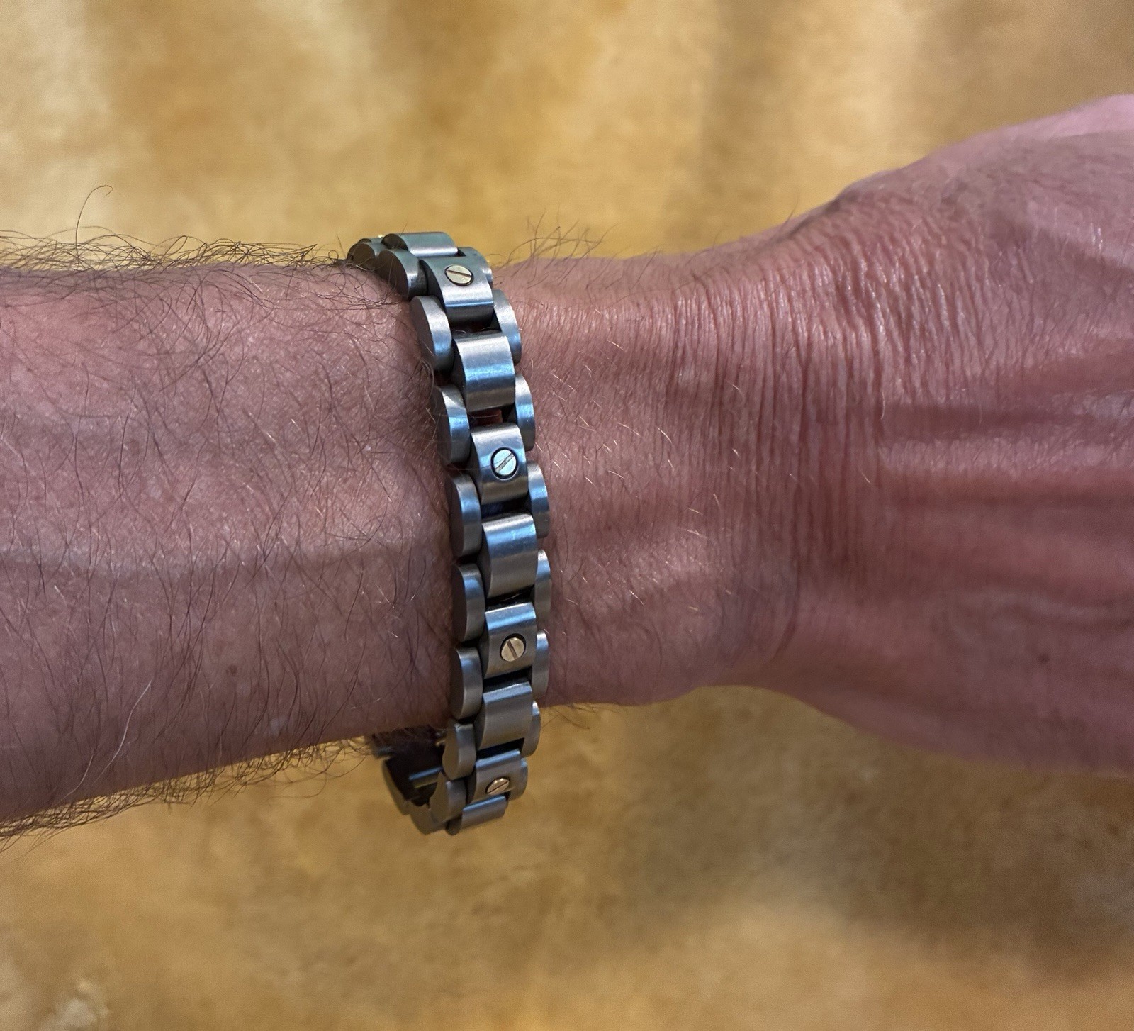 Men’s Titanium w/ 14K Gold Screws & Fold-over Box Clasp 8.25” Bracelet