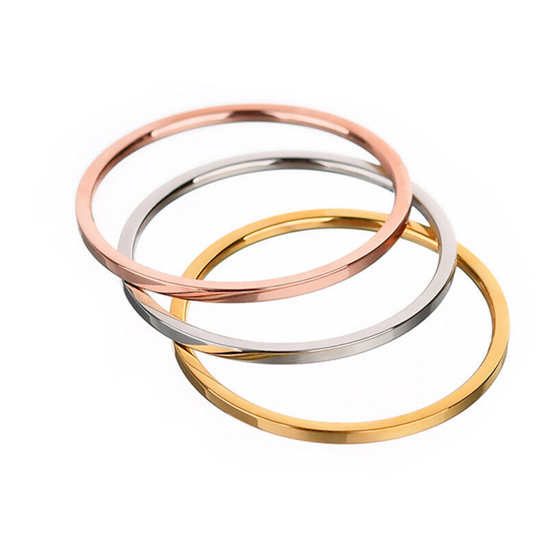1mm Thin Plain Silver Gold Plated Stainless Steel Ring Wedding Band Size 3-10