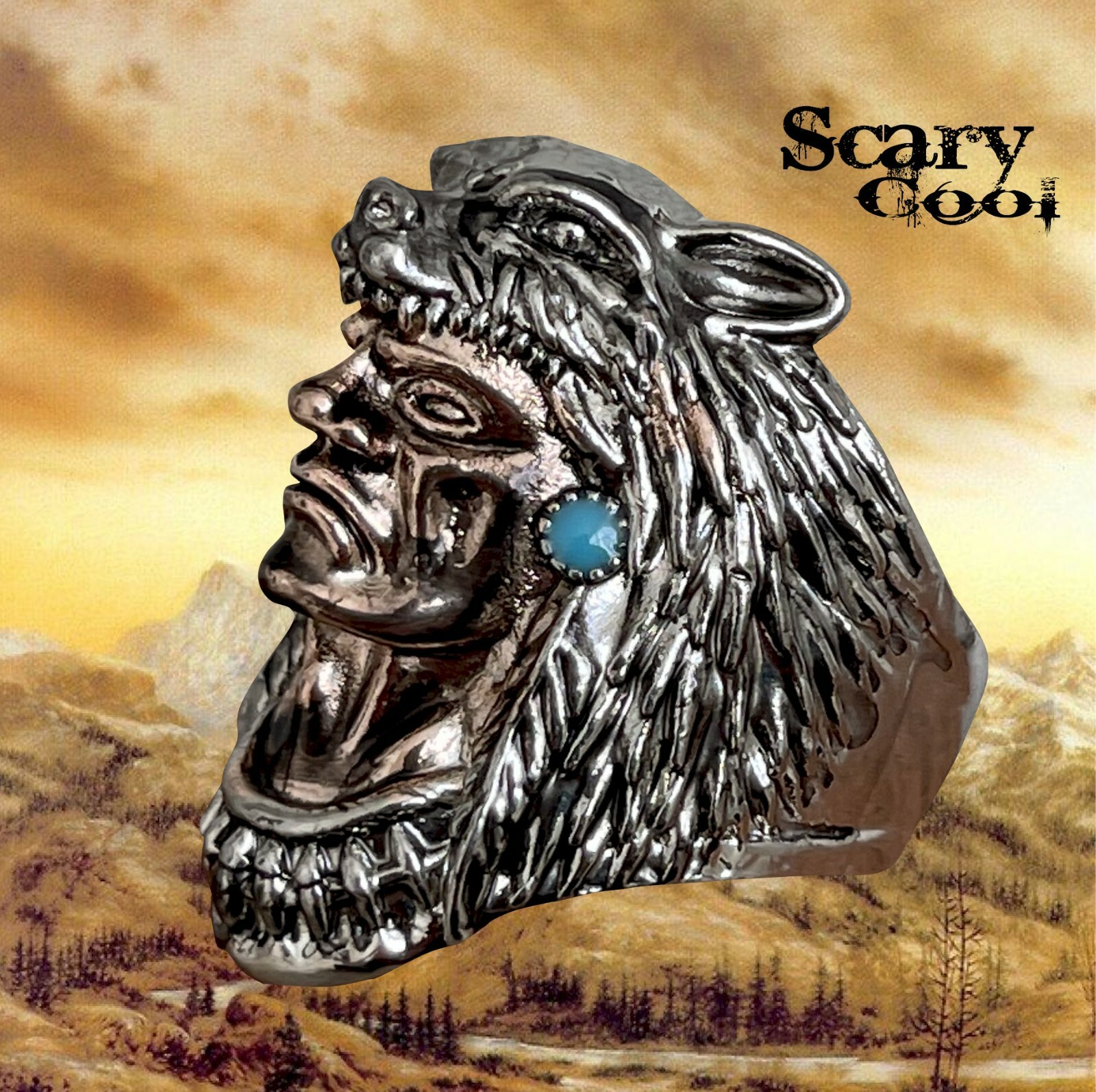 New Indian Head Wolf Chief Gothic Biker Silver Mens Ring