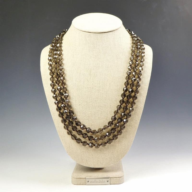 Sparkling Faceted Dark Gray Crystals Bead Knotted 72″ Long Strand Wrap Necklace