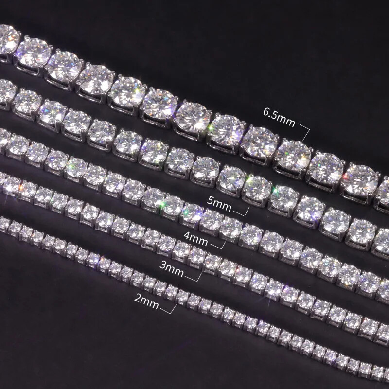 2mm-6.5mm 925 Sterling Silver Round Brilliant Cut Moissanite Tennis Bracelet