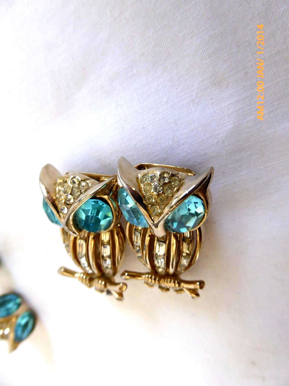 RARE VINTAGE CORO ALFRED KATZ OWL DUETTE BROOCH/FUR CLIP & EARRINGS SET