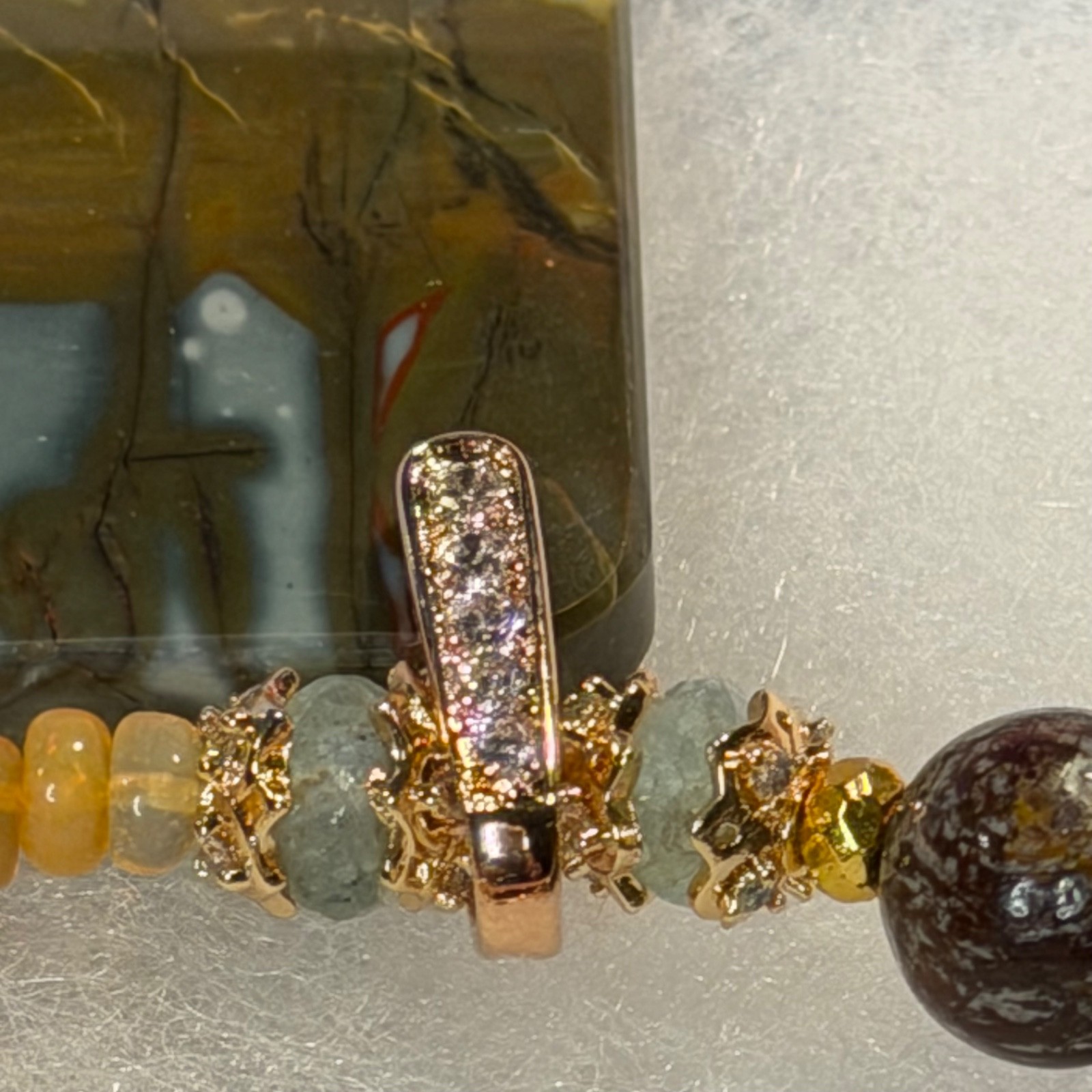 CHERRY CREEK JASPER PENDANT MOOKAITE MOON NECKLACE 18 K GF EARRINGS