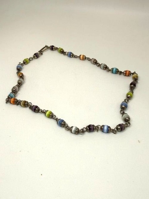 Vintage Marked 925 Silver Mexico Multi Color Beaded Choker Necklace