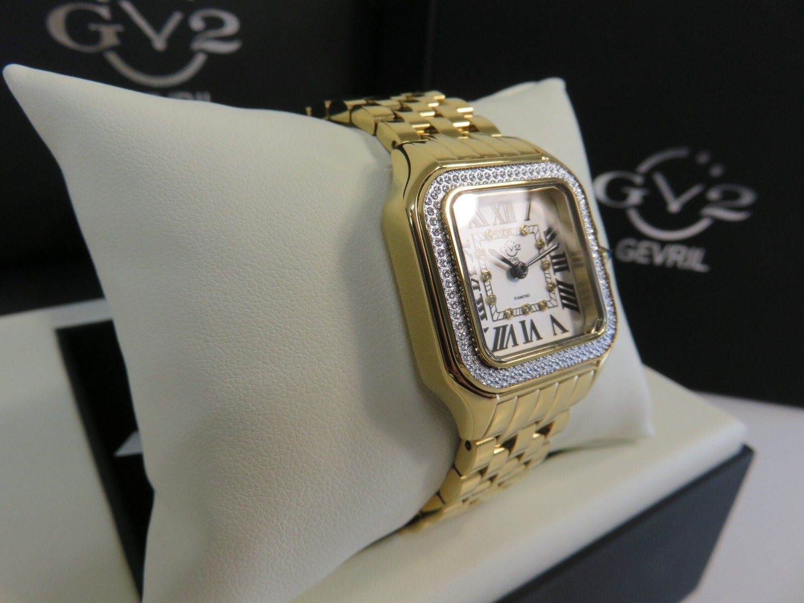 GV2 by Gevril Women’s 12112B Milan Swiss Quartz IPYG Steel Diamond Watch
