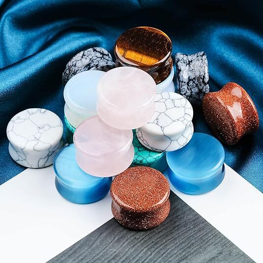 20pcs Random Mixed Stone Ear Plugs Double Flared Saddle Gauges Tunnels Expander