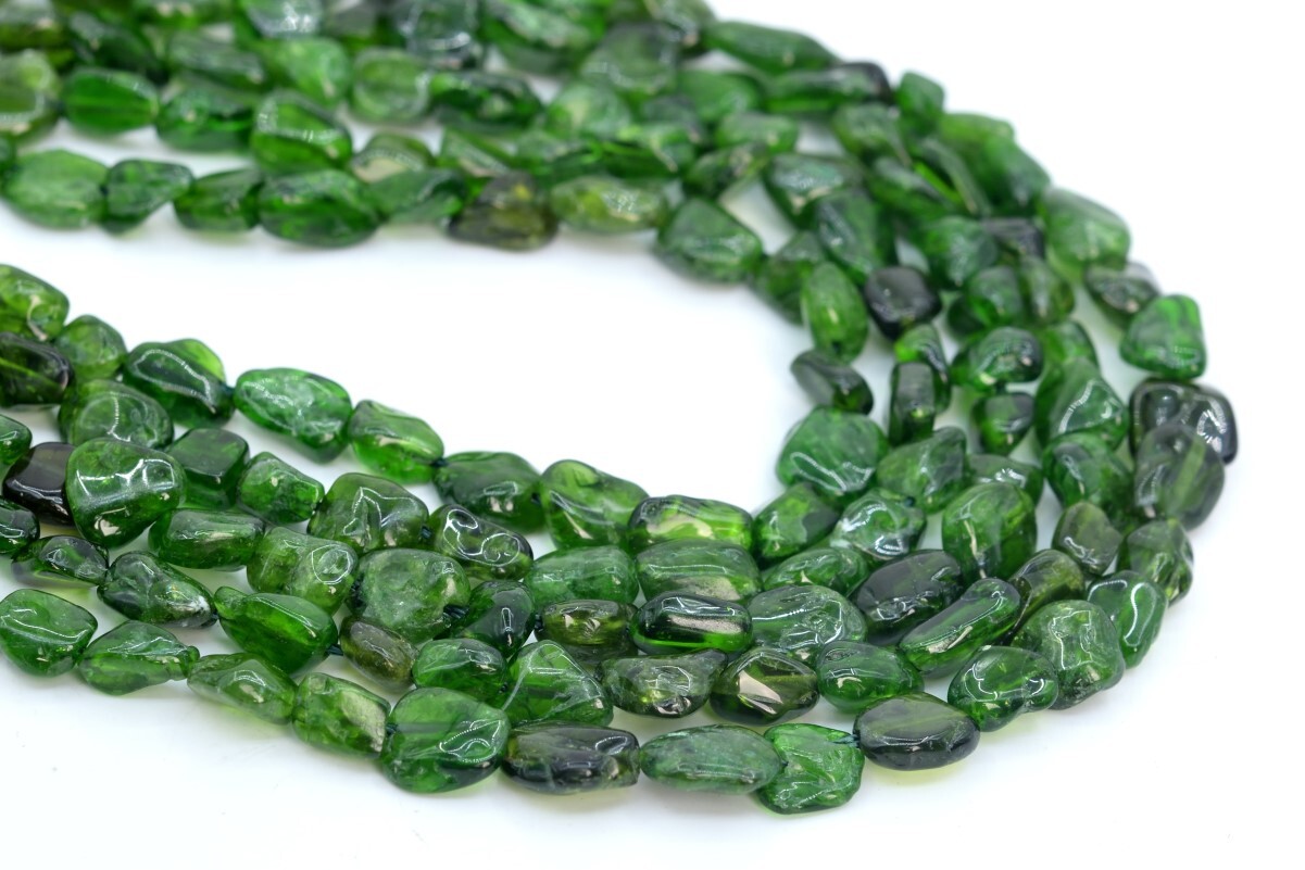 6-8MM Genuine Natural Green Chrome Diopside Pebble Nugget Grade AAA Loose Beads