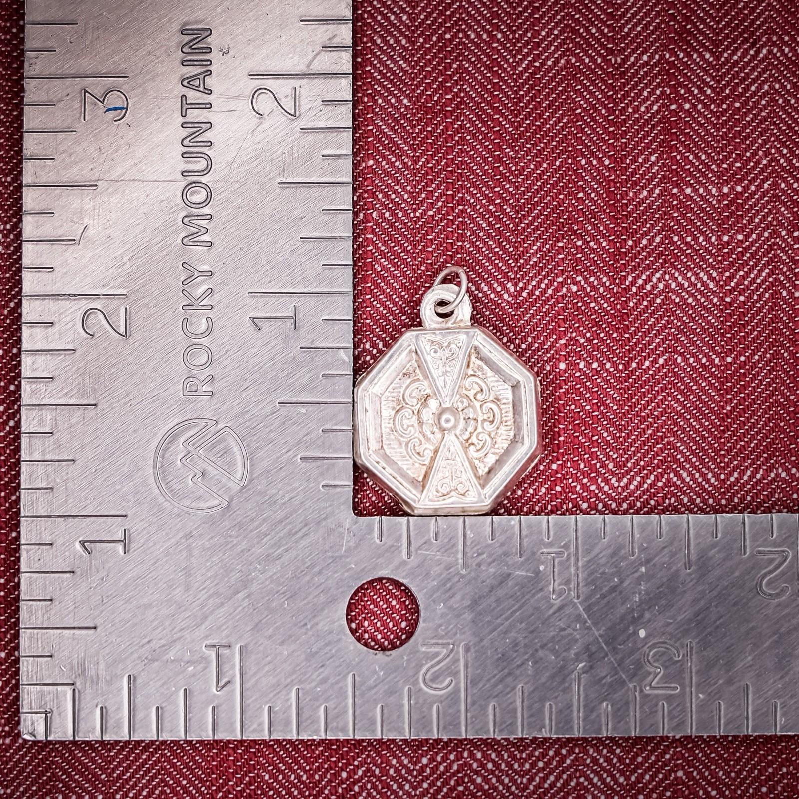 Antique French Puffy Octagon Charm Sterling Silver Die Struck 19th Century