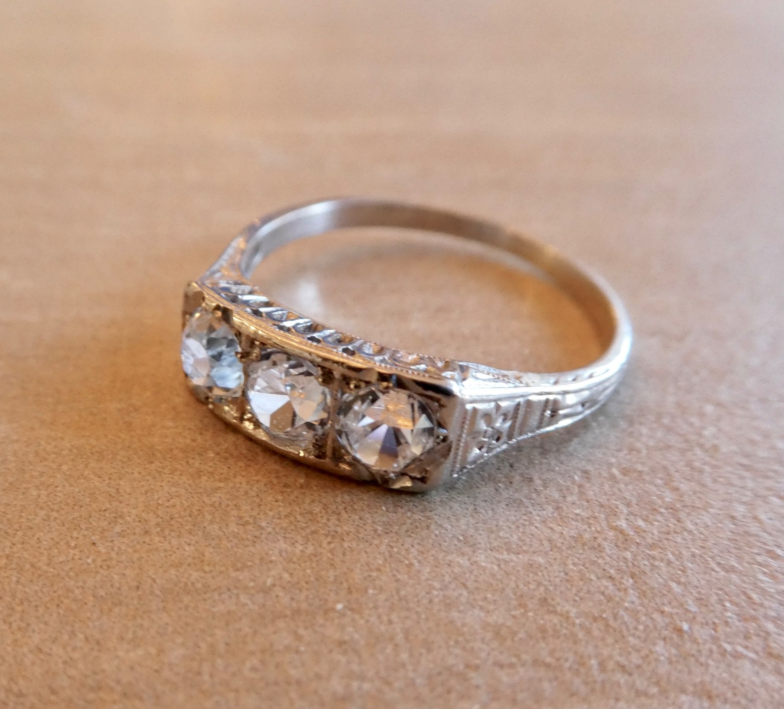 Platinum 1.18 Carat Sparkling Trilogy Ring With Three Old European Cut Stones