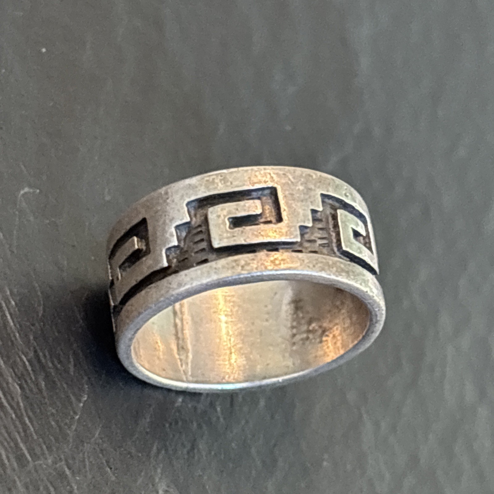Manuel Karen Hoyungwa Hopi Sterling Silver Vintage 9mm Wide Band Ring Size 8