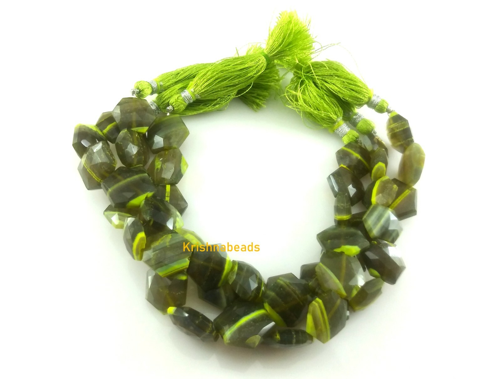 124Ct Natural Green Bolder Opal Heptagon 13-15mm Faceted Gemstone Beads 8″Inch