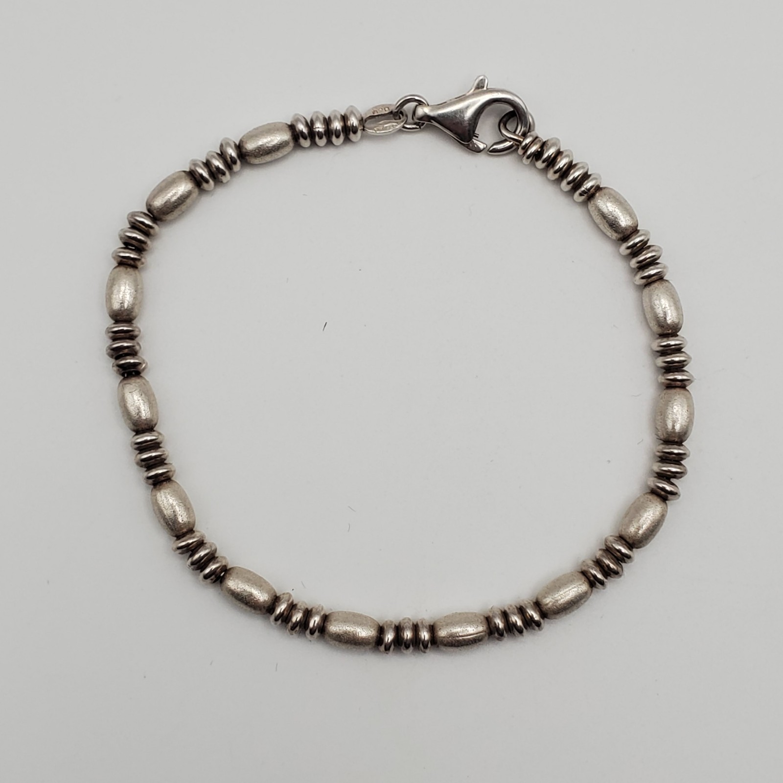 Sterling Silver Italy Bead Disc Coffee Bean Stations Bracelet Italy Vintage 7″